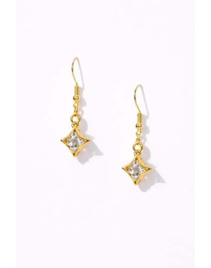 Handmade Clear Stone Gold Diamond Shape Dangling Earrings Supporting Awareness for Chronic Rare and Invisible Illnesses