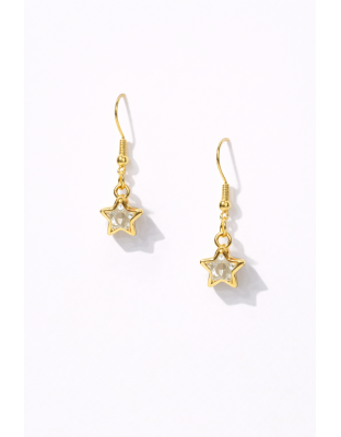 Handmade Clear Stone Gold Star Shape Dangling Earrings Supporting Awareness for Chronic Rare and Invisible Illnesses
