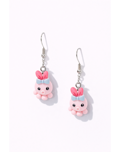 Handmade Cute Light Pink Octopus Dangling Earrings Supporting Awareness for Chronic Rare and Invisible Illnesses