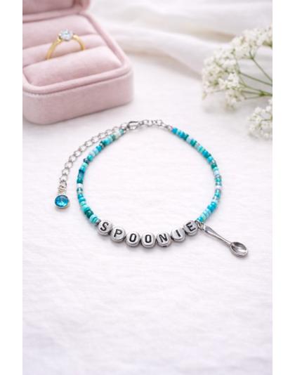 Teal Spoonie Bracelet with Spoon Charm – Chronic Illness &amp; Rare and Invisible Disabilities Awareness Jewelry