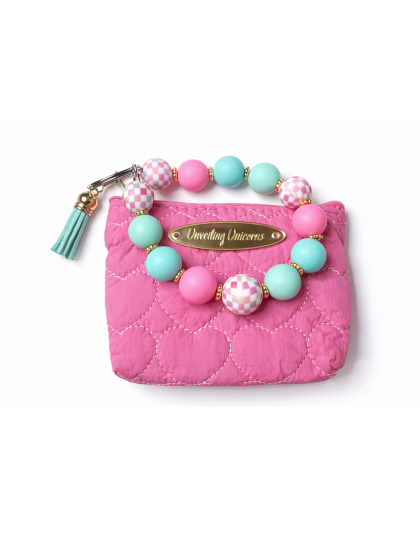 Pink Teal Gold Beaded Wristlet Pouch Support Awareness Chronic and Rare Diseases