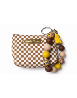Brown Yellow Gold Beaded Wristlet Pouch Support Awareness Chronic and Rare Diseases