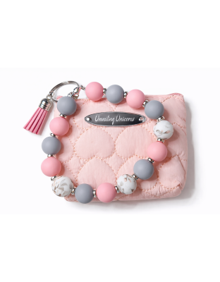 Pink Gray White Silver Beaded Wristlet Pouch Support Awareness Chronic and Rare Diseases